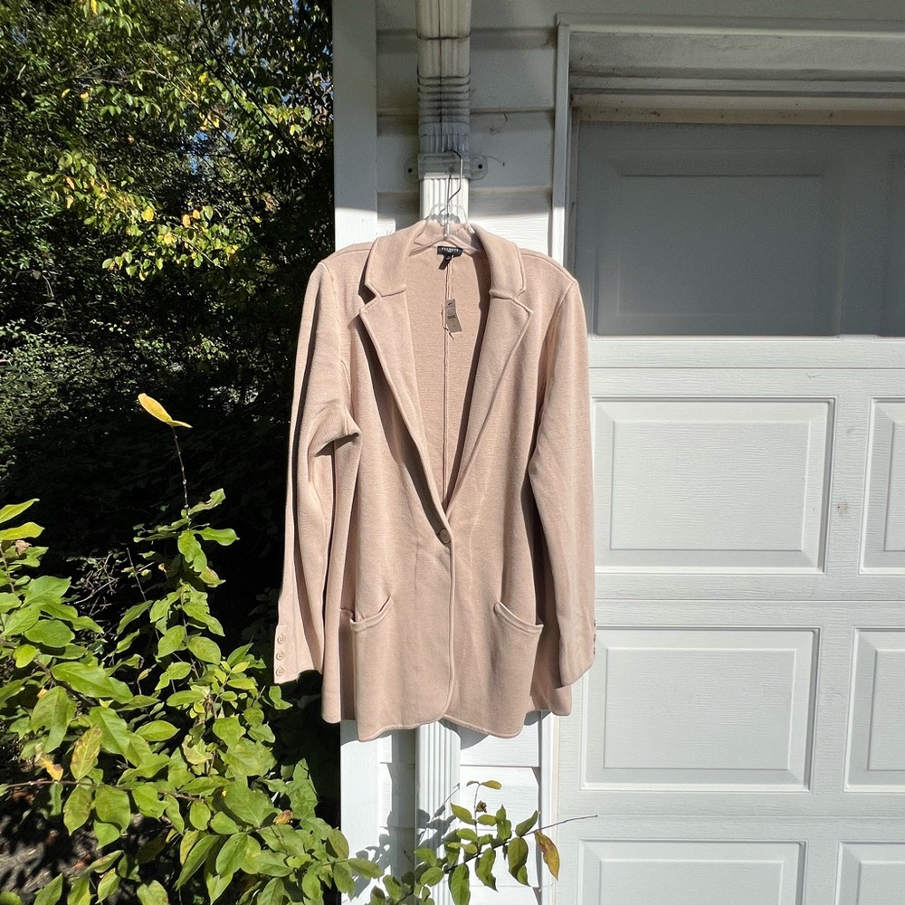 NWT Talbots Beautiful Thick Tan V-Neck Cardigan Sweater Blazer With Pockets